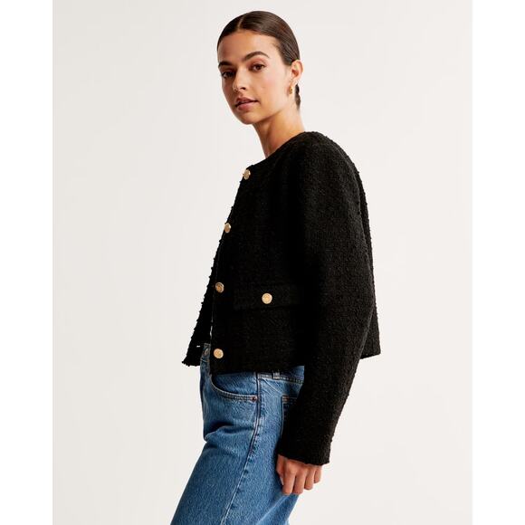 Abercrombie & Fitch Black Tweed Collarless Button Front Jacket Size Small - Picture 6 of 11